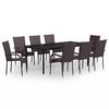 vidaXL Set da Pranzo per Giardino 9 pz con Cuscini Marrone e Nero