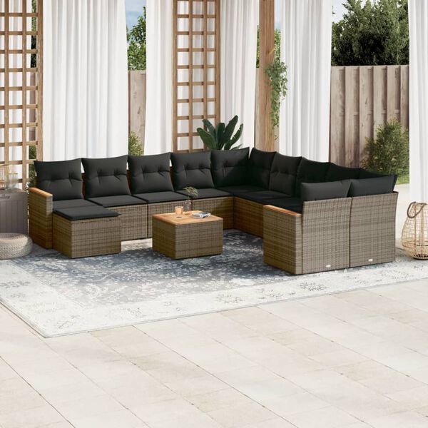 vidaXL Set Divani da Giardino 12 pz con Cuscini Grigio in Polyrattan