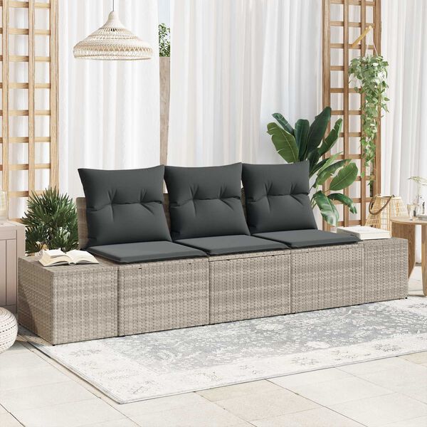 vidaXL Set di divani con cuscino 3 pcs Grigio chiaro polyrattan
