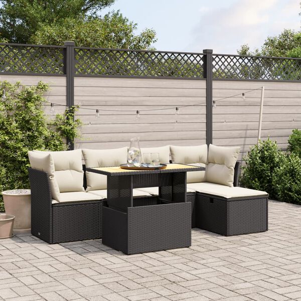 vidaXL Set Divano da Giardino 6 pz con Cuscini Nero in Polyrattan