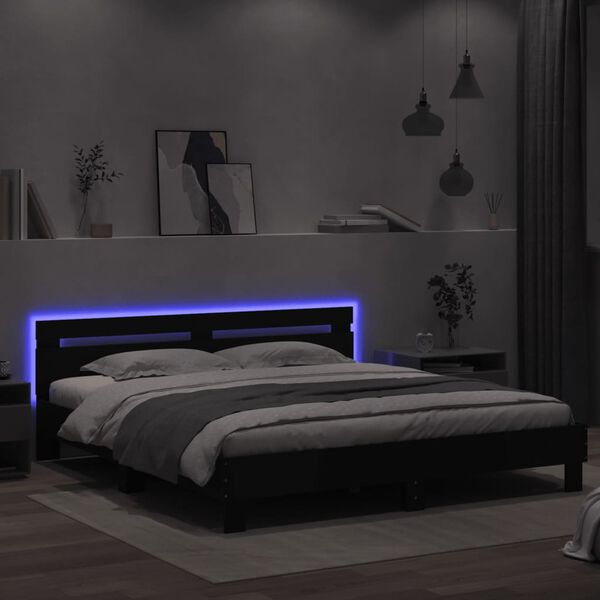 vidaXL Giroletto con Testiera e LED Nero 200x200 cm