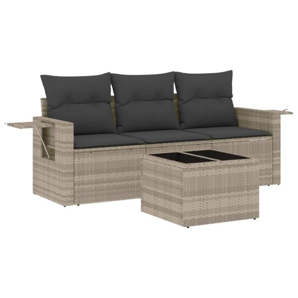 vidaXL Set Divano da Giardino 4pz con Cuscini Grigio Chiaro Polyrattan