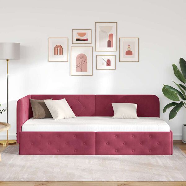 vidaXL Cornice del letto ad angolo Rosso Vino 80 x 200 cm Velluto