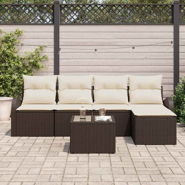 vidaXL Set Divano da Giardino con cuscino 6 pcs Marrone Poly Rattan