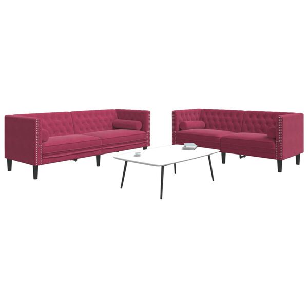 vidaXL Set Divani Chesterfield 2pz con Cuscini Rosso Vino Velluto