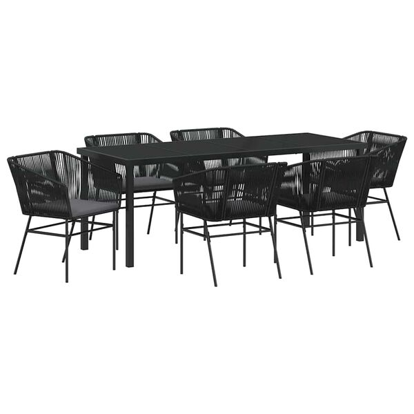 vidaXL Set da Pranzo per Giardino con cuscino 7 pcs Nero