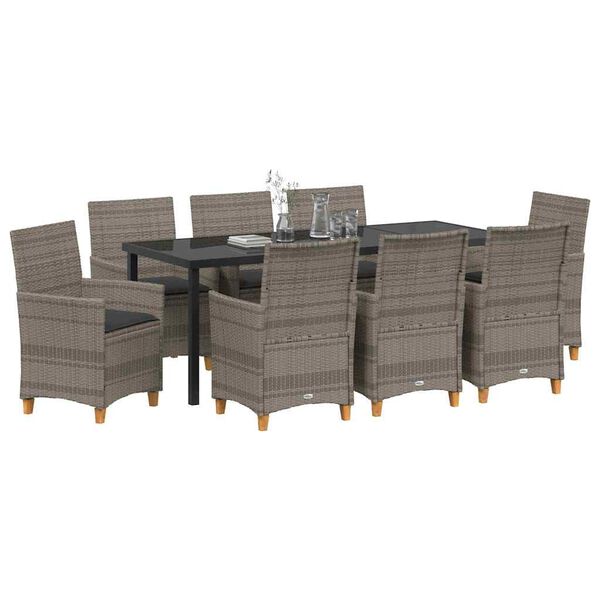 vidaXL Set da Pranzo per Giardino 9 pcs Grigio polyrattan