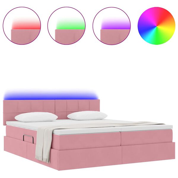 vidaXL Letto con luci a strisce a LED Rosa 180 x 200 cm Velluto