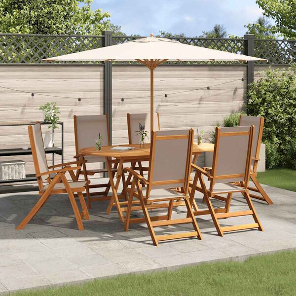 vidaXL Set Pranzo da Giardino 7pz Legno Massello di Acacia e Textilene