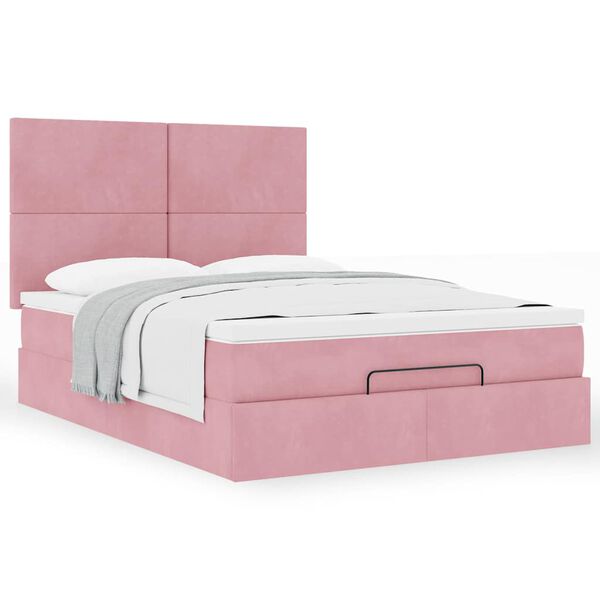 vidaXL Struttura Letto Pouf con Materassi Rosa 140x190 cm in Velluto