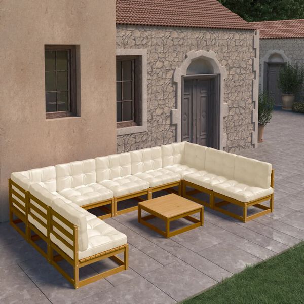 vidaXL Set Salotto Giardino e Cuscini 10 pz Legno Massello Pino Ambra