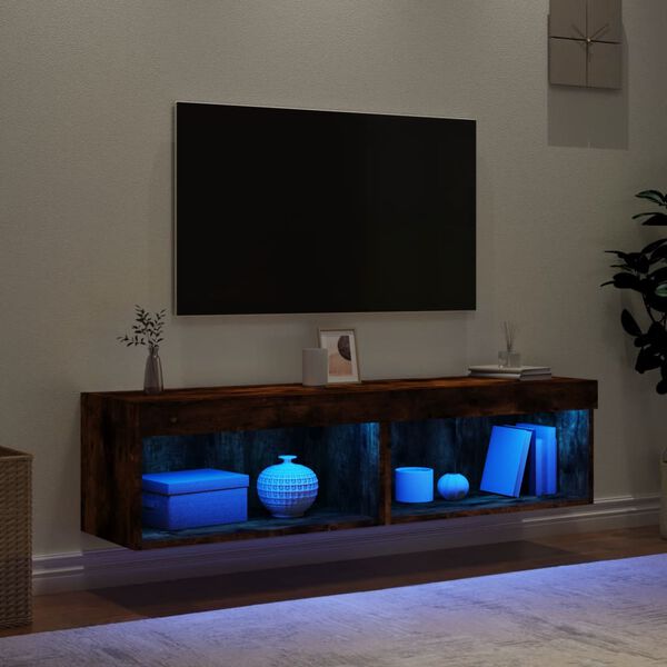vidaXL Mobili Porta TV con Luci LED 2 pz Rovere Fumo 60x30x30 cm