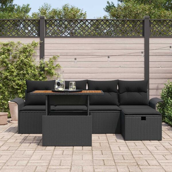 vidaXL Set Divano da Giardino con cuscino 6 pcs Nero Poly Rattan