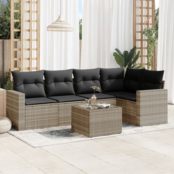 vidaXL Set Divano da Giardino 6pz con Cuscini Grigio Chiaro Polyrattan