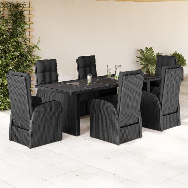 vidaXL Set da Pranzo da Giardino 7 pz Nero con Cuscini in Polyrattan