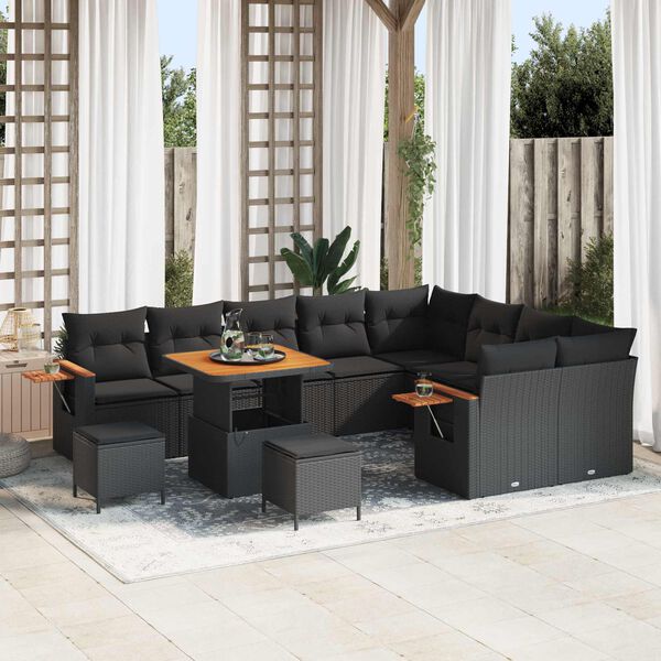 vidaXL Set Divano da Giardino con cuscino 13 pcs Nero polyrattan