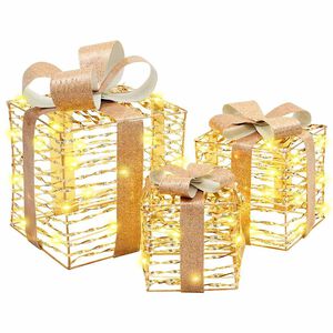 vidaXL Scatola regalo di Natale illuminata 3 pz 150 LED Bianco caldo