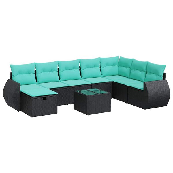 vidaXL Set Divani da Giardino con Cuscini 8 pz Nero in Polyrattan