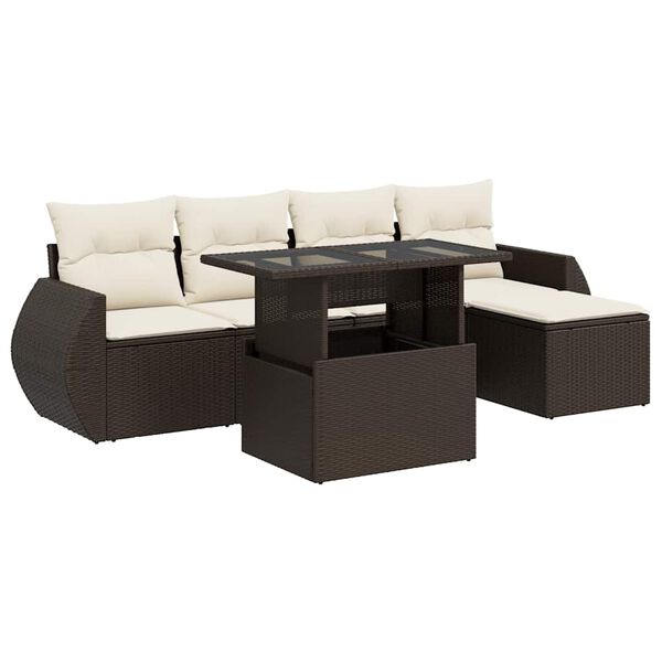 vidaXL Set Divano da Giardino 6 pz con Cuscini Marrone in Polyrattan