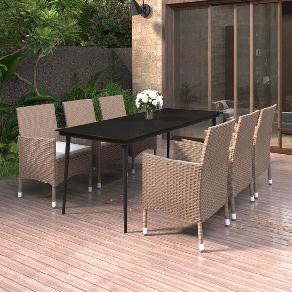 vidaXL Set da Pranzo per Giardino 7 pz con Cuscini Polyrattan e Vetro