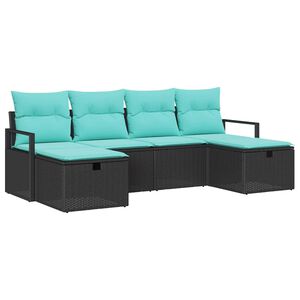 vidaXL Set di divani 6 pz 6-Numero di posti Nero e Turchese polyrattan