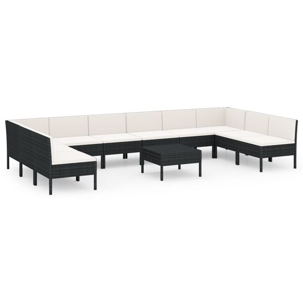 vidaXL Set Divani da Giardino 11 pz con Cuscini in Polyrattan Nero
