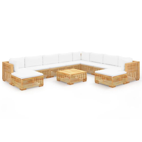 vidaXL Set Divani da Giardino 11 pz con Cuscini Legno Massello di Teak