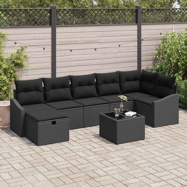 vidaXL Set Divano da Giardino con cuscino 8 pcs Nero Poly Rattan