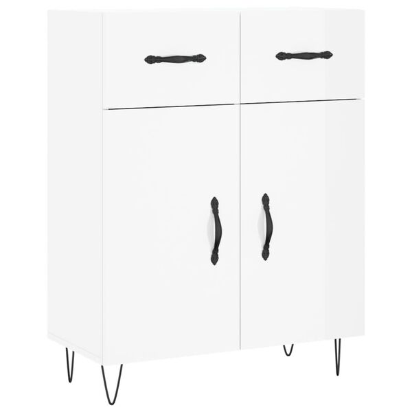 vidaXL Credenza 69,5x34x90 cm in Legno Multistrato Bianco Lucido