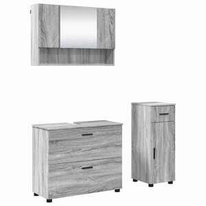 vidaXL Set di mobili per il bagno 3 pz Grigio Sonoma