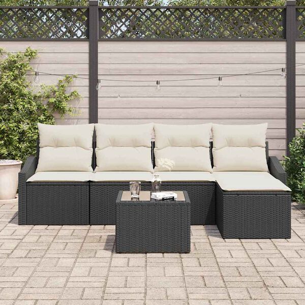 vidaXL Set di divani con cuscino 5 pcs Marrone e Crema polyrattan