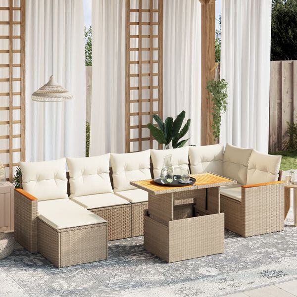 vidaXL Set Divano da Giardino 8 pz con Cuscini Beige in Polyrattan