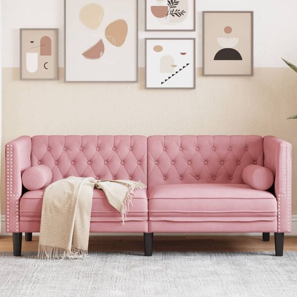 vidaXL Divano Chesterfield con Rinforzi 2 Posti Rosa in Velluto