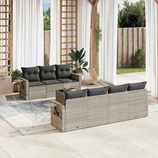 vidaXL Set Divano da Giardino 8pz con Cuscini Grigio Chiaro Polyrattan