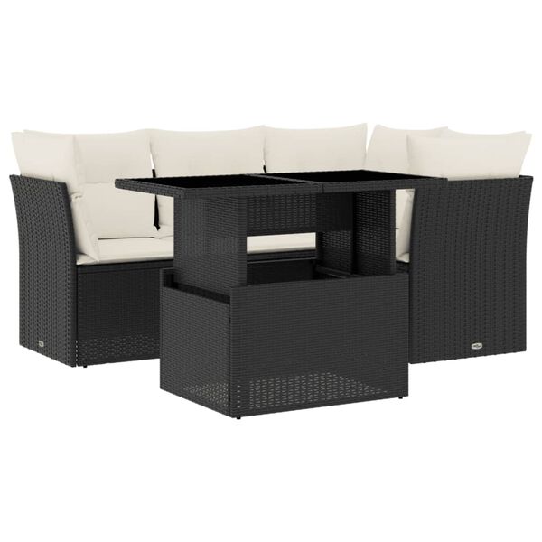 vidaXL Set Divani da Giardino 5 pz con Cuscini in Polyrattan Nero