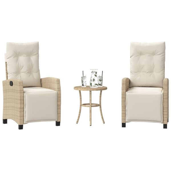 vidaXL Set da Bistr&ograve; 3 pz con Cuscini Beige in Polyrattan