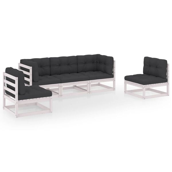 vidaXL Set Divani da Giardino 5 pz con Cuscini Legno Massello di Pino