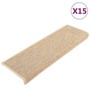 vidaXL Tappetini per scale 15 pz 65x21x4 cm Beige chiaro Bordo rettangolare