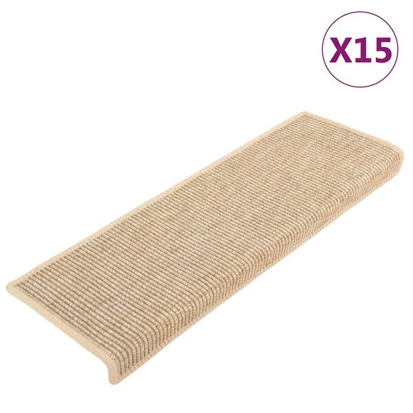 vidaXL Tappetini per scale 15 pz 65x21x4 cm Beige chiaro Bordo rettangolare