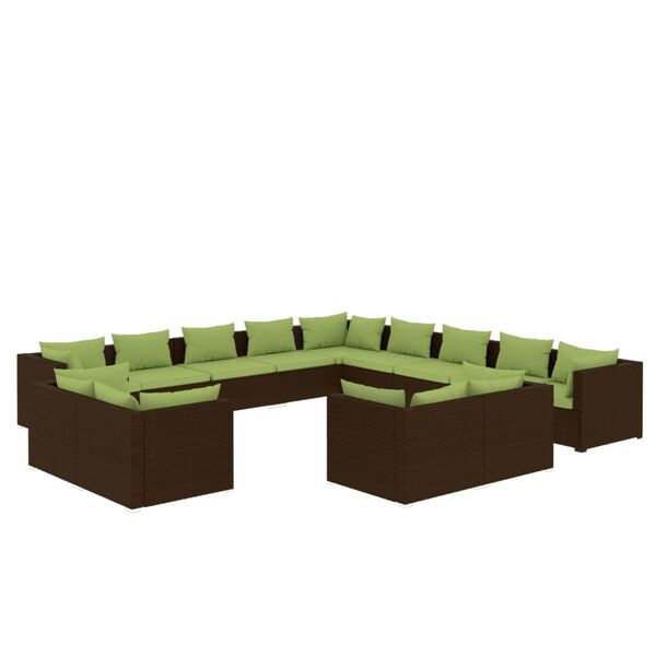 vidaXL Set Divani da Giardino 13 pz con Cuscini in Polyrattan Marrone