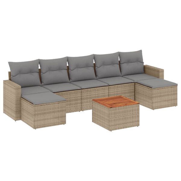 vidaXL Set Divano da Giardino 8 pz con Cuscini Beige in Polyrattan