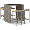 vidaXL Set Bar Giardino 5pz Grigio Polyrattan e Legno Massello Acacia