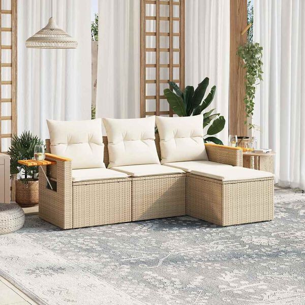 vidaXL Set Divano da Giardino 4 pz con Cuscini Beige in Polyrattan