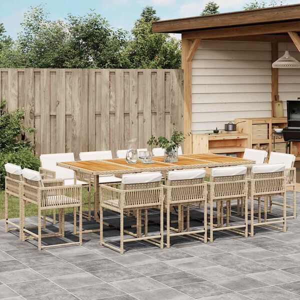 vidaXL Set da Pranzo da Giardino 13 pz con Cuscini Beige in Polyrattan