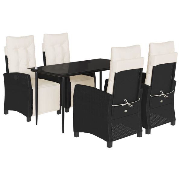 vidaXL Set da Pranzo da Giardino 5 pz Nero con Cuscini in Polyrattan