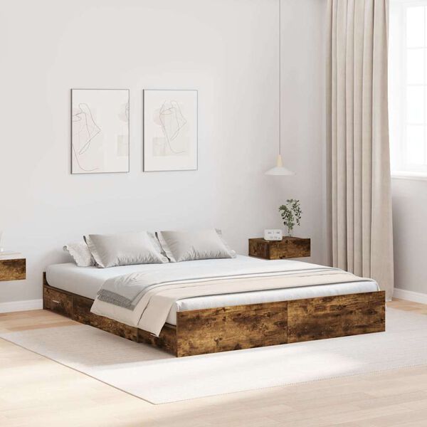 vidaXL Struttura letto con contenitore Rovere fumé 140 x 190 cm