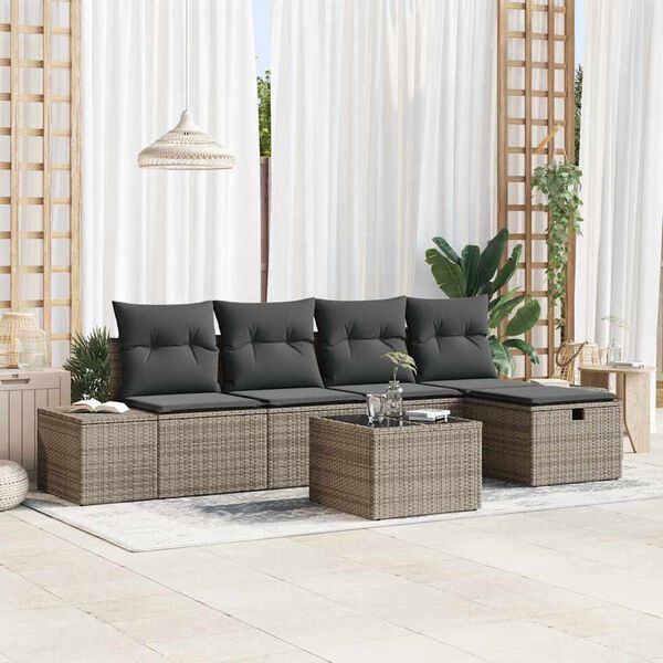 vidaXL Set Divano da Giardino con cuscino 6 pcs Grigio polyrattan