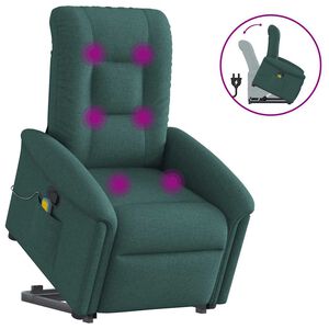 vidaXL Poltrona Alzapersona Massaggiante Verde Scuro in Tessuto