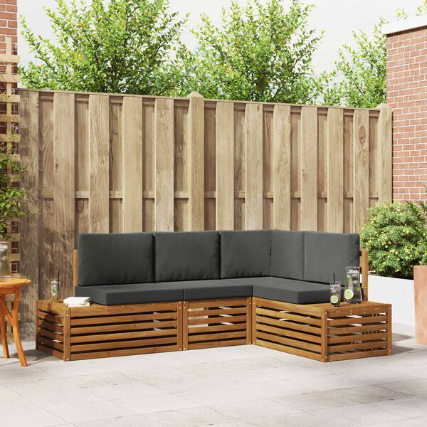 vidaXL Set di divani da esterno 4 Pezzo Naturale e Antracite