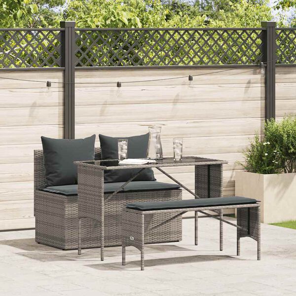 vidaXL Set da Pranzo da Giardino 3 pz con Cuscini in Polyrattan Grigio
